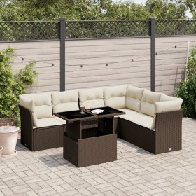vidaXL 7-tlg. Garten-Sofagarnitur mit Kissen Braun Poly Rattan