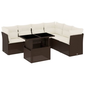 vidaXL 7-tlg. Garten-Sofagarnitur mit Kissen Braun Poly Rattan