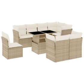 vidaXL 9-tlg. Garten-Sofagarnitur mit Kissen Beige Poly Rattan