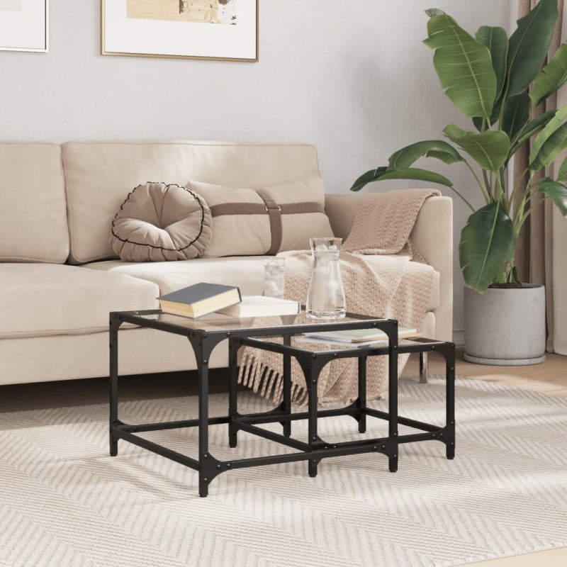 vidaXL Satztische 2 Stk. mit Glasplatte Transparent Stahl vidaXL Satztische 2 Stk. mit Glasplatte Transparent Stahl