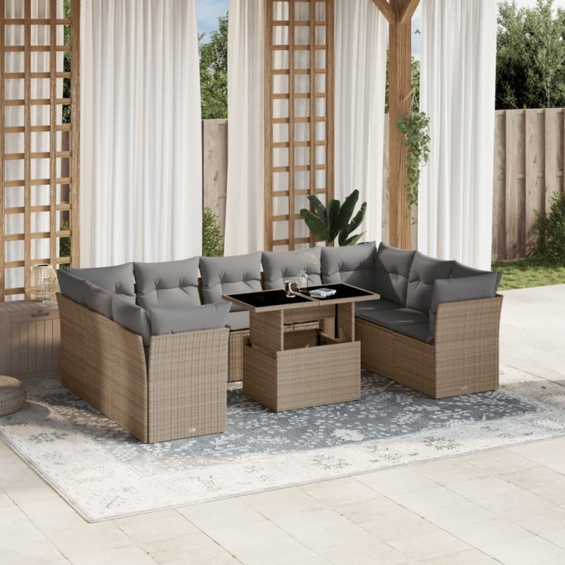 vidaXL 10-tlg. Garten-Sofagarnitur mit Kissen Beige Poly Rattan vidaXL 10-tlg. Garten-Sofagarnitur mit Kissen Beige Poly Rattan