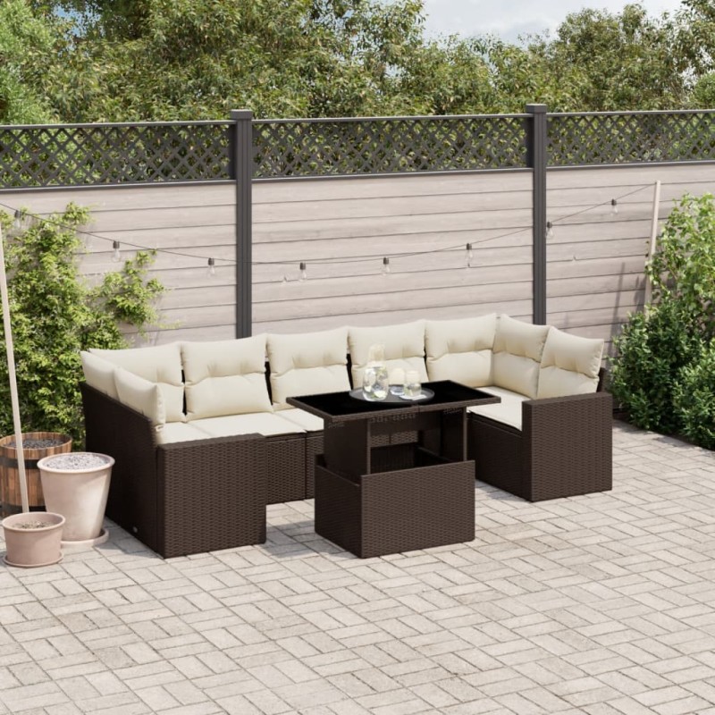 vidaXL 8-tlg. Garten-Sofagarnitur mit Kissen Braun Poly Rattan vidaXL 8-tlg. Garten-Sofagarnitur mit Kissen Braun Poly Rattan