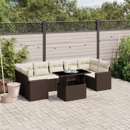 vidaXL 8-tlg. Garten-Sofagarnitur mit Kissen Braun Poly Rattan