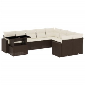 vidaXL 10-tlg. Garten-Sofagarnitur mit Kissen Braun Poly Rattan