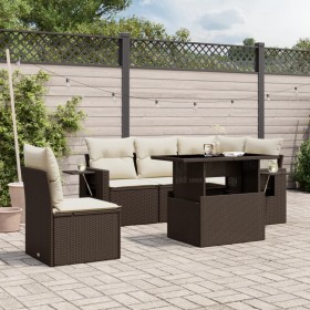 vidaXL 6-tlg. Garten-Sofagarnitur mit Kissen Braun Poly Rattan