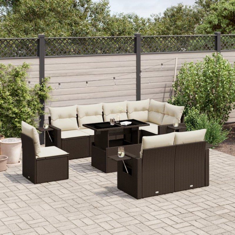 vidaXL 9-tlg. Garten-Sofagarnitur mit Kissen Braun Poly Rattan vidaXL 9-tlg. Garten-Sofagarnitur mit Kissen Braun Poly Rattan