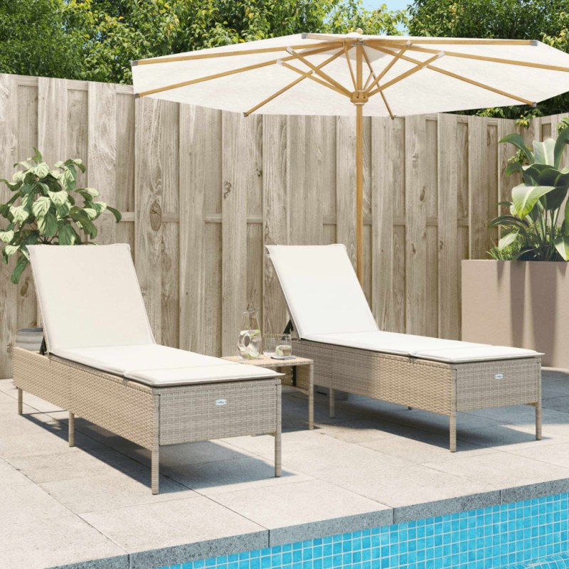 vidaXL 3-tlg. Sonnenliegen-Set mit Auflage Beige Poly Rattan vidaXL 3-tlg. Sonnenliegen-Set mit Auflage Beige Poly Rattan