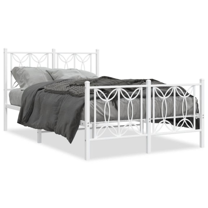 vidaXL Bettgestell mit Kopf- und Fußteil Metall Weiß 120x190 cm vidaXL Bettgestell mit Kopf- und Fußteil Metall Weiß 120x190 cm