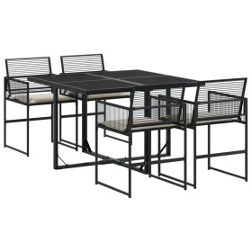 vidaXL 5-tlg. Garten-Essgruppe mit Kissen Schwarz Poly Rattan