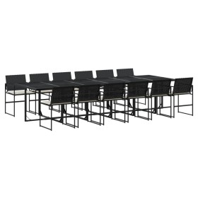 vidaXL 13-tlg. Garten-Essgruppe mit Kissen Schwarz Poly Rattan