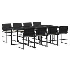 vidaXL 9-tlg. Garten-Essgruppe mit Kissen Schwarz Poly Rattan
