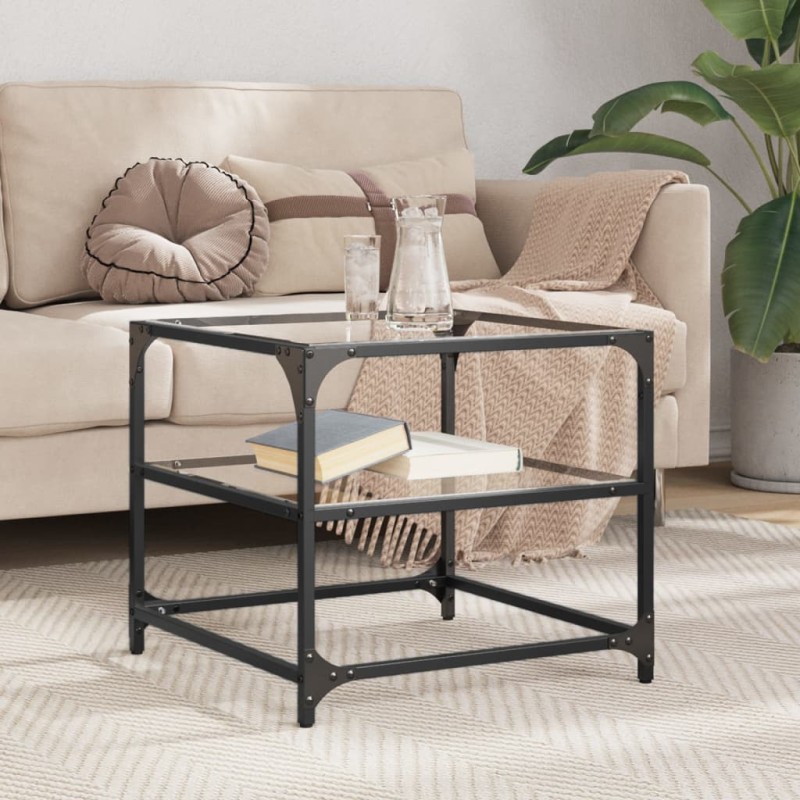 vidaXL Couchtisch mit Glasplatte Transparent 50x50x45 cm Stahl vidaXL Couchtisch mit Glasplatte Transparent 50x50x45 cm Stahl