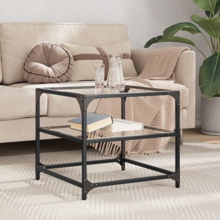 vidaXL Couchtisch mit Glasplatte Transparent 50x50x45 cm Stahl