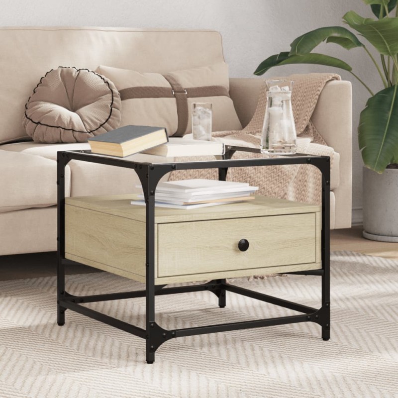 vidaXL Couchtisch mit Glasplatte Sonoma-Eiche 50x50x45 cm Stahl vidaXL Couchtisch mit Glasplatte Sonoma-Eiche 50x50x45 cm Stahl