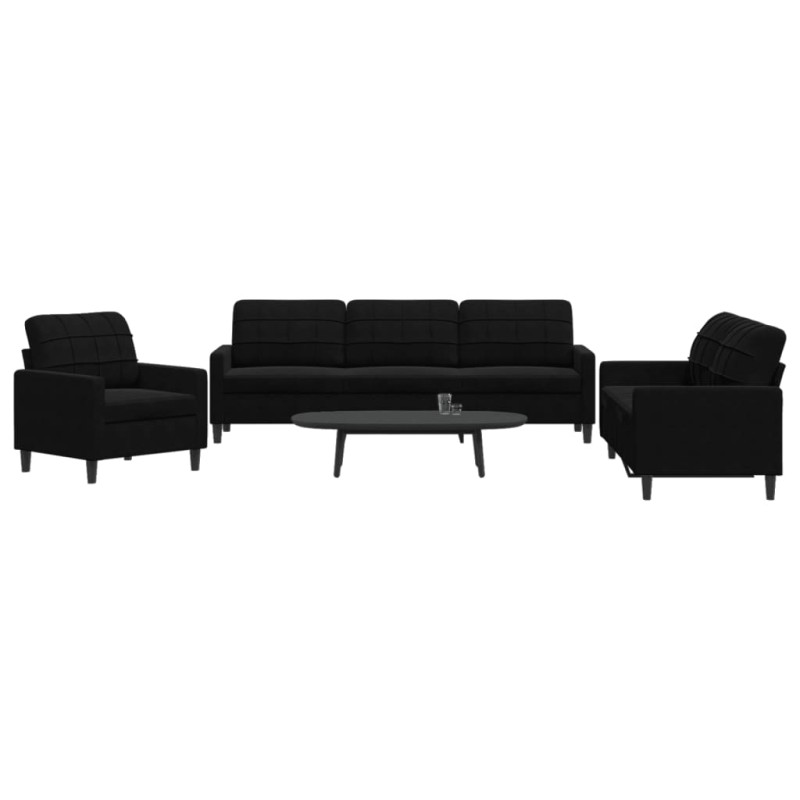 vidaXL 3-tlg. Sofagarnitur mit Kissen Schwarz Samt vidaXL 3-tlg. Sofagarnitur mit Kissen Schwarz Samt