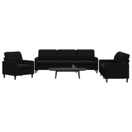 vidaXL 3-tlg. Sofagarnitur mit Kissen Schwarz Samt