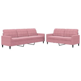 vidaXL 2-tlg. Sofagarnitur mit Kissen Rosa Samt