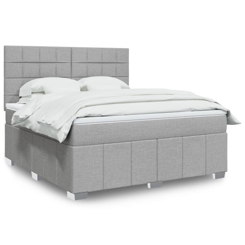 vidaXL Boxspringbett mit Matratze Hellgrau 180x200 cm Stoff vidaXL Boxspringbett mit Matratze Hellgrau 180x200 cm Stoff