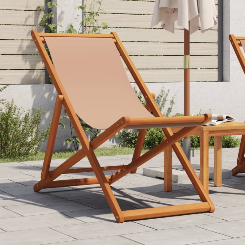 vidaXL Strandstuhl Klappbar Taupe Massivholz Eukalyptus und Stoff vidaXL Strandstuhl Klappbar Taupe Massivholz Eukalyptus und Stoff