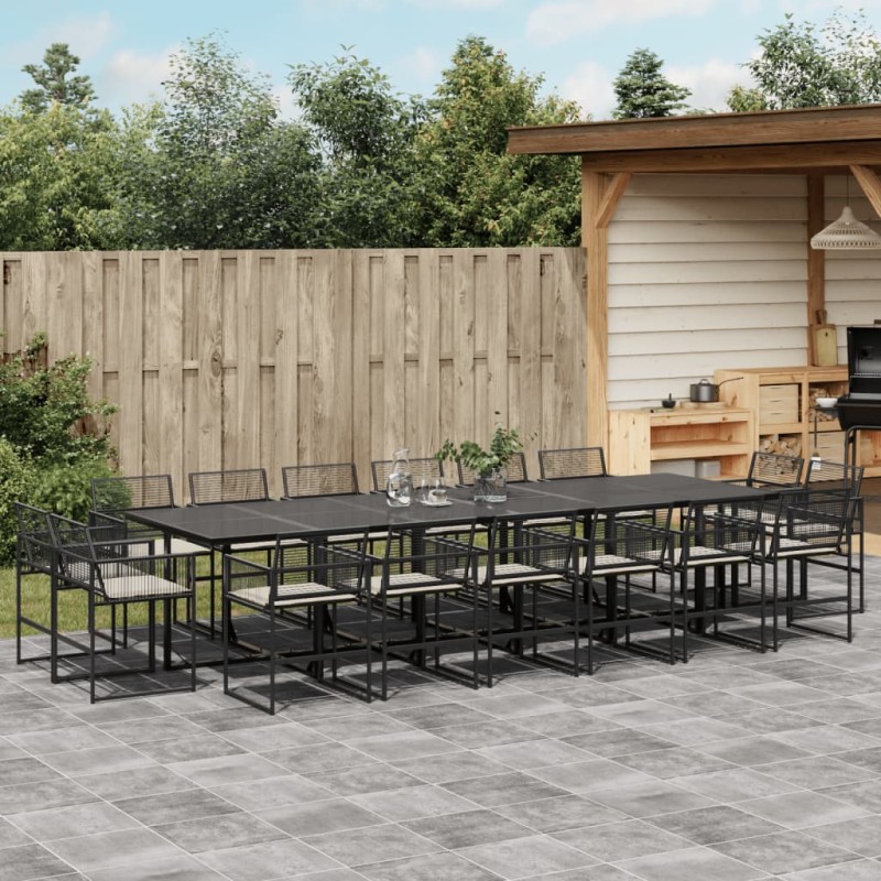 vidaXL 17-tlg. Garten-Essgruppe mit Kissen Schwarz Poly Rattan vidaXL 17-tlg. Garten-Essgruppe mit Kissen Schwarz Poly Rattan