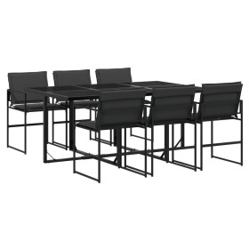 vidaXL 7-tlg. Garten-Essgruppe mit Kissen Schwarz Textilene