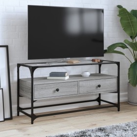 vidaXL TV-Schrank mit Glasplatte Grau Sonoma 98x35x51 cm Holzwerkstoff