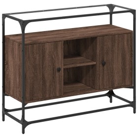 vidaXL Sideboard mit Glasplatte Braun Eiche 98x35x81 cm Holzwerkstoff