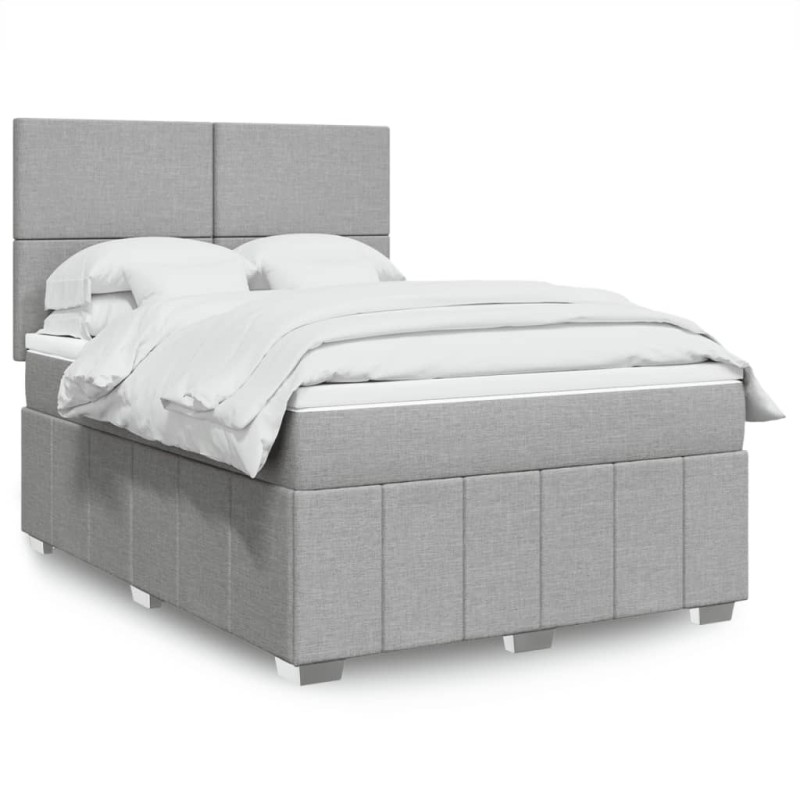 vidaXL Boxspringbett mit Matratze Hellgrau 140x200 cm Stoff vidaXL Boxspringbett mit Matratze Hellgrau 140x200 cm Stoff