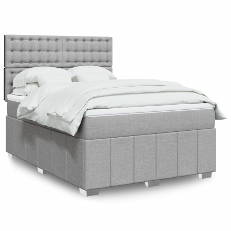 vidaXL Boxspringbett mit Matratze Hellgrau 140x200 cm Stoff