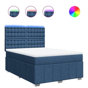 vidaXL Boxspringbett mit Matratze Blau 140x200 cm Stoff