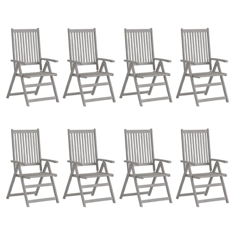 vidaXL Verstellbare Gartenstühle 8 Stk. Grau Massivholz Akazie vidaXL Verstellbare Gartenstühle 8 Stk. Grau Massivholz Akazie