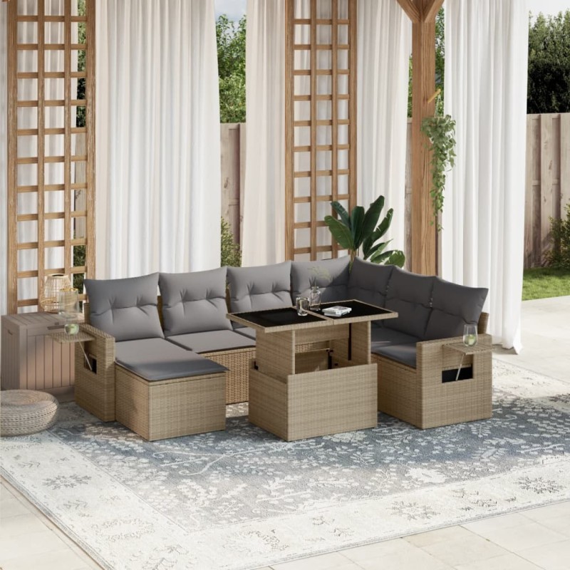vidaXL 8-tlg. Garten-Sofagarnitur mit Kissen Beige Poly Rattan vidaXL 8-tlg. Garten-Sofagarnitur mit Kissen Beige Poly Rattan
