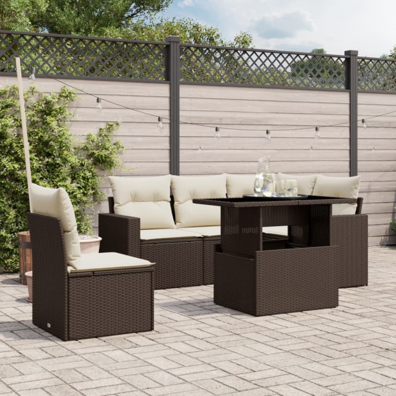 vidaXL 6-tlg. Garten-Sofagarnitur mit Kissen Braun Poly Rattan vidaXL 6-tlg. Garten-Sofagarnitur mit Kissen Braun Poly Rattan