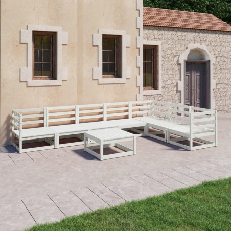 8-tlg. Garten-Lounge-Set Weiß Kiefer Massivholz