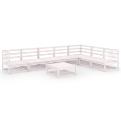 8-tlg. Garten-Lounge-Set Weiß Kiefer Massivholz