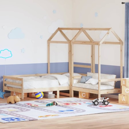 vidaXL Tagesbett und Bank mit Dach 90x200 cm Kiefernholz