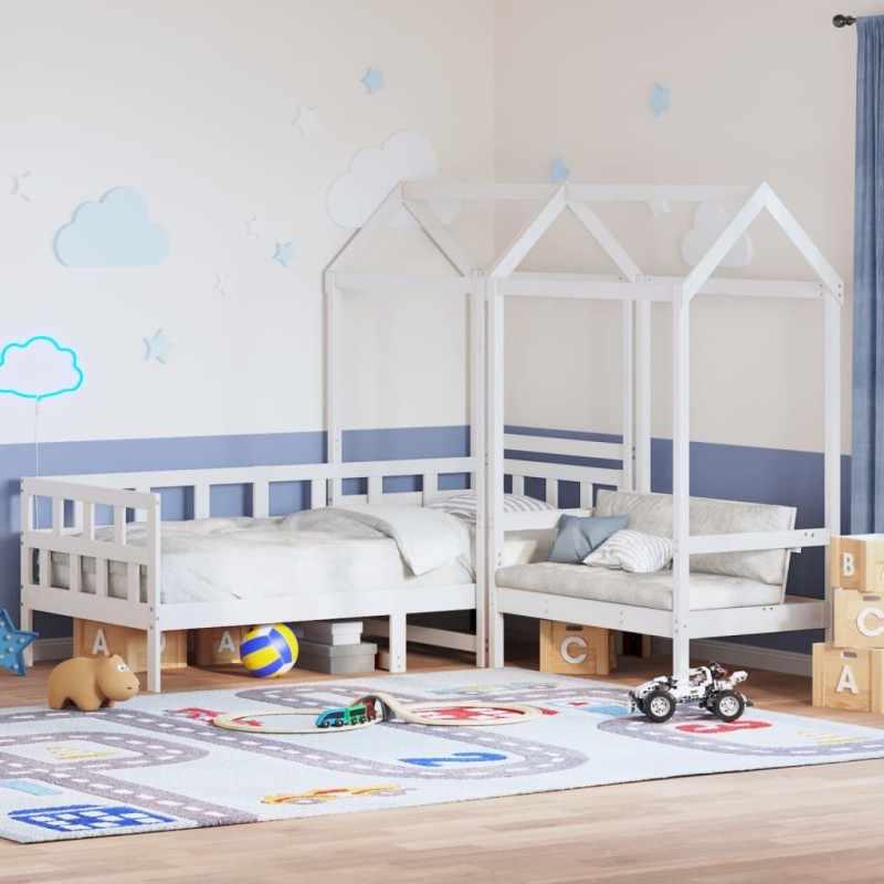 vidaXL Tagesbett Set mit Dach Weiß 90x200 cm Massivholz Kiefer vidaXL Tagesbett Set mit Dach Weiß 90x200 cm Massivholz Kiefer