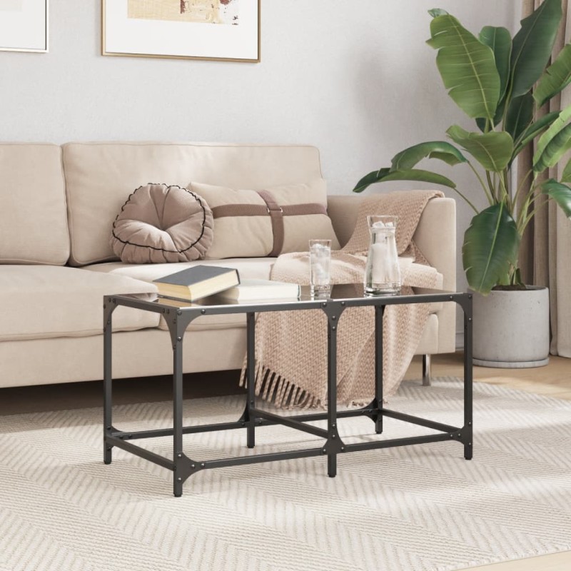 vidaXL Couchtisch mit Glasplatte Schwarz 78,5x40x40 cm Stahl vidaXL Couchtisch mit Glasplatte Schwarz 78,5x40x40 cm Stahl