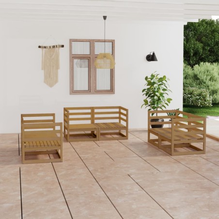 6-tlg. Garten-Lounge-Set Honigbraun Massivholz Kiefer
