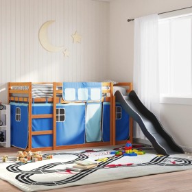 vidaXL Etagenbett mit Rutsche und Gardinen Blau 80x200 cm
