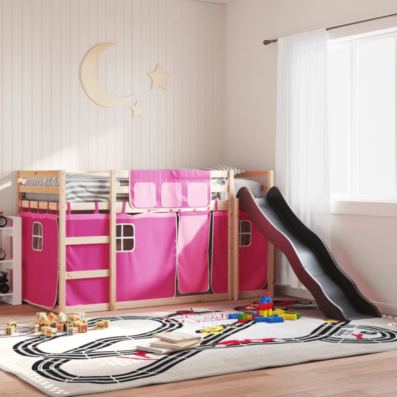 vidaXL Etagenbett mit Rutsche und Gardinen Rosa 90x200 cm vidaXL Etagenbett mit Rutsche und Gardinen Rosa 90x200 cm