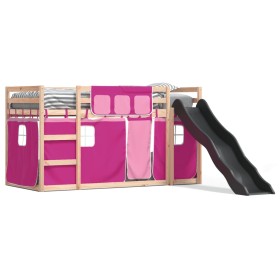 vidaXL Etagenbett mit Rutsche und Gardinen Rosa 90x200 cm