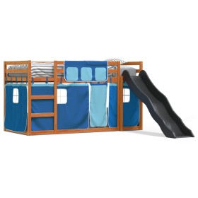 vidaXL Etagenbett mit Rutsche und Gardinen Blau 90x200 cm