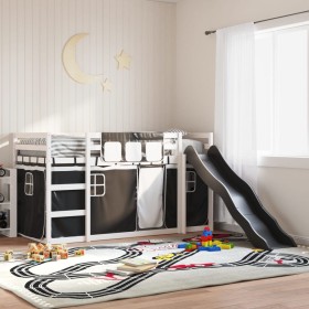 vidaXL Etagenbett mit Rutsche und Gardinen Weiß und Schwarz 90x190 cm