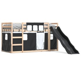 vidaXL Etagenbett mit Rutsche und Gardinen Weiß und Schwarz 80x200 cm
