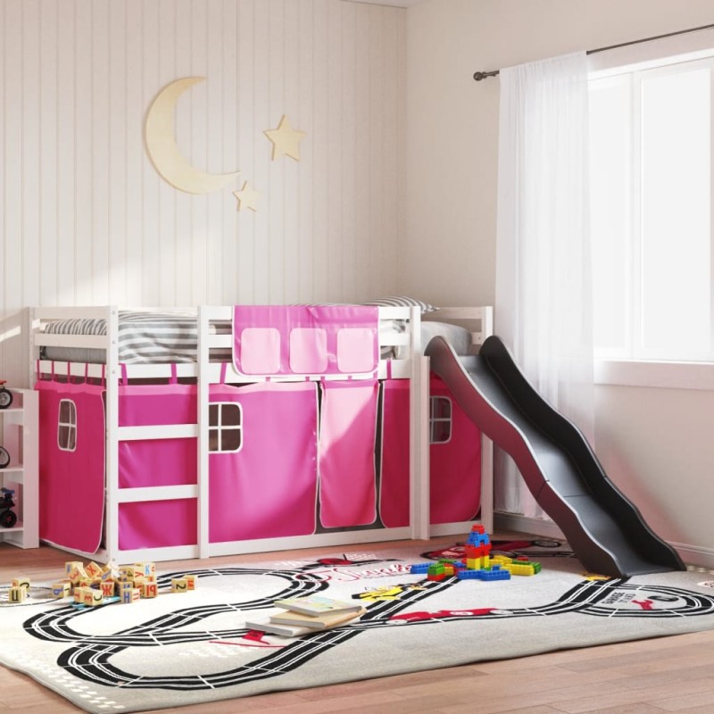 vidaXL Etagenbett mit Rutsche und Gardinen Rosa 80x200 cm vidaXL Etagenbett mit Rutsche und Gardinen Rosa 80x200 cm