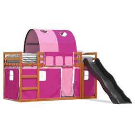 vidaXL Etagenbett mit Rutsche und Gardinen Rosa 90x200 cm