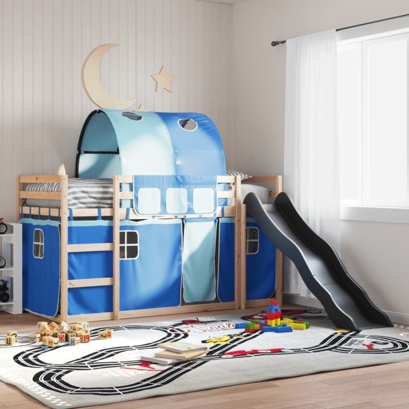 vidaXL Etagenbett mit Rutsche und Gardinen Blau 90x200 cm vidaXL Etagenbett mit Rutsche und Gardinen Blau 90x200 cm