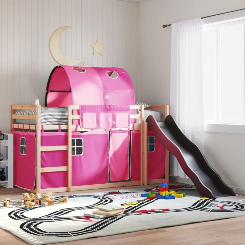 vidaXL Etagenbett mit Rutsche und Gardinen Rosa 90x190 cm vidaXL Etagenbett mit Rutsche und Gardinen Rosa 90x190 cm