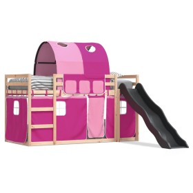vidaXL Etagenbett mit Rutsche und Gardinen Rosa 90x190 cm